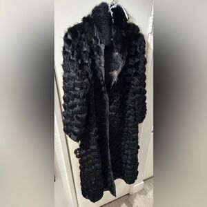 Real Rabbit Fur Coat Long  Black Medium EUC